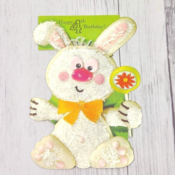 Happy 4th Birthday Girls Boys Greeting Card Bunny Lollipop Wishes Kids Toddler - Picture 2 of 9